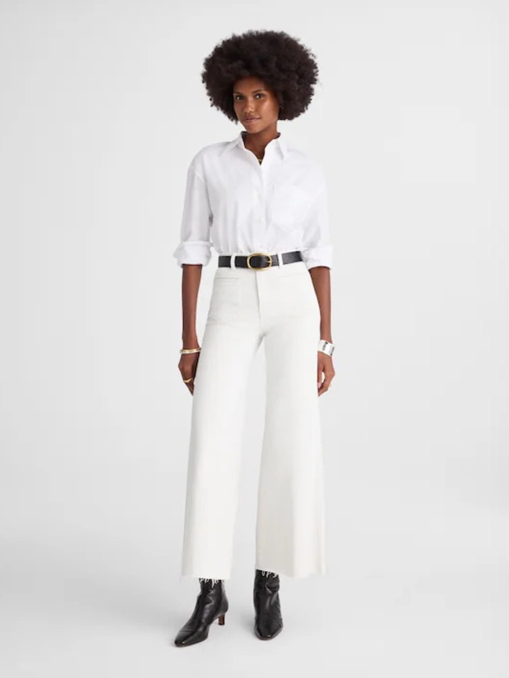 Madewell The Flared Wide Leg Crop Jeans Vintage Ivory White Raw Hem NWT 26